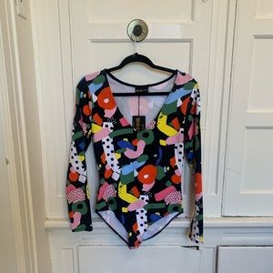 Nooworks Discontinued NWT Party Print Bodysuit - L